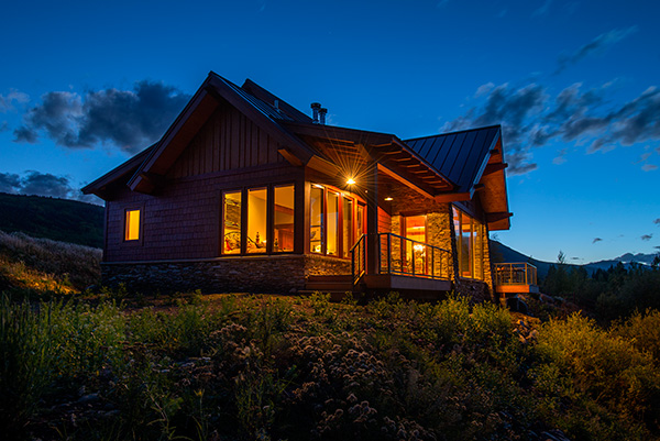 Custom Mountain House at night